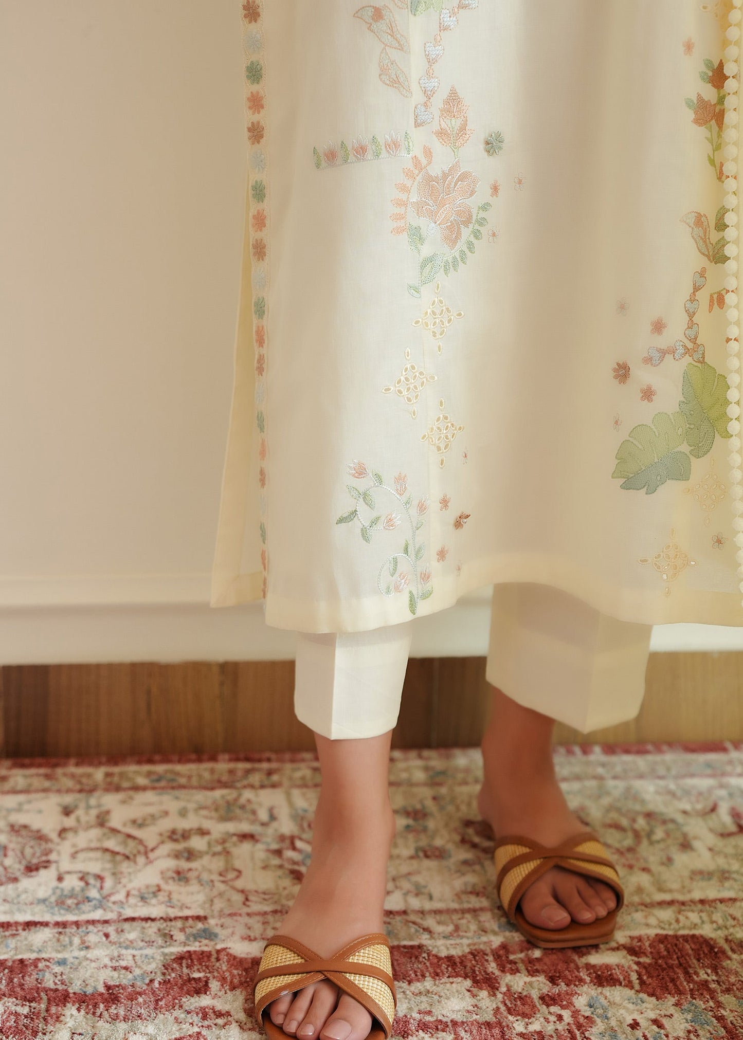 Ivory White Embroidered Lawn