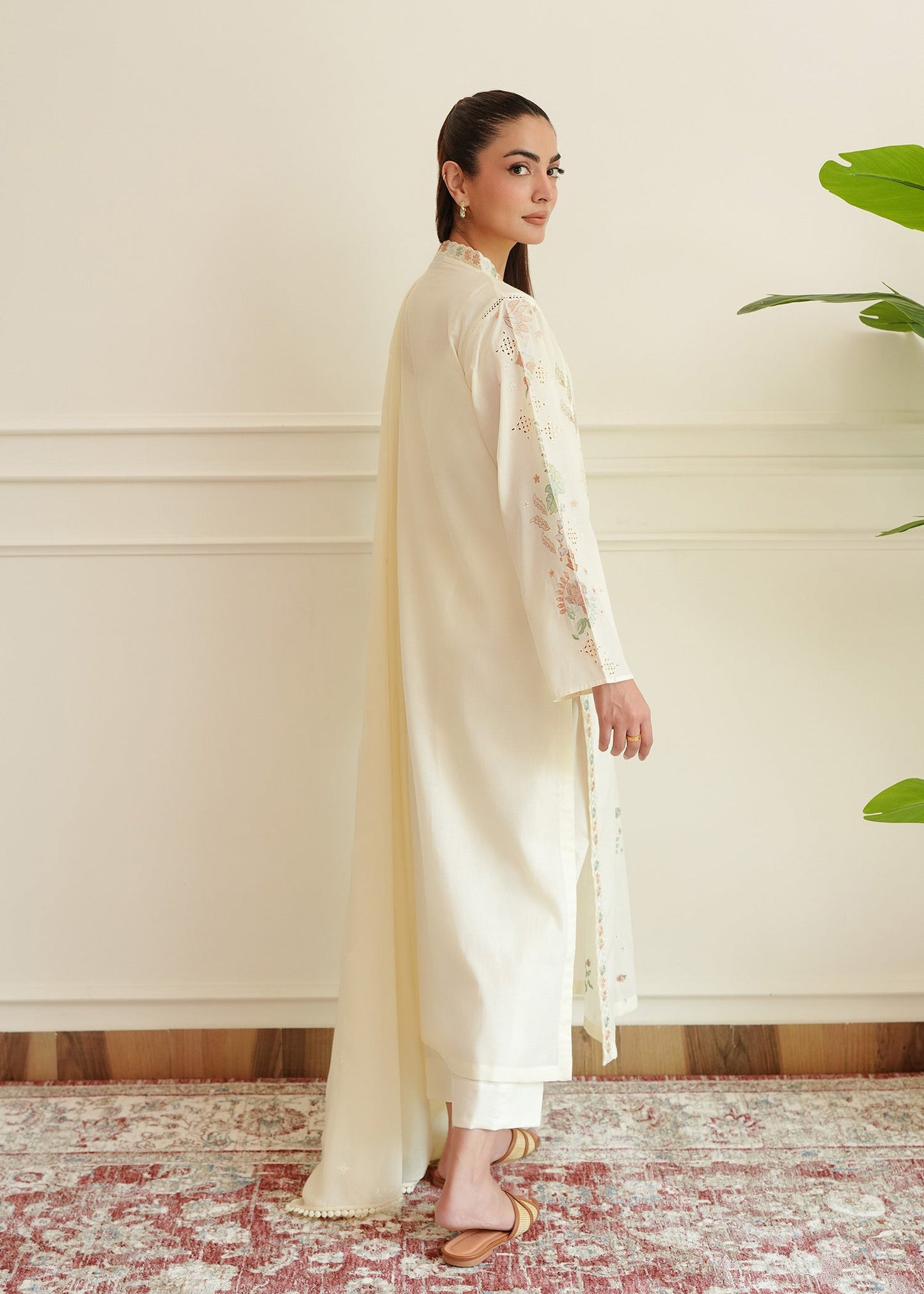 Ivory White Embroidered Lawn