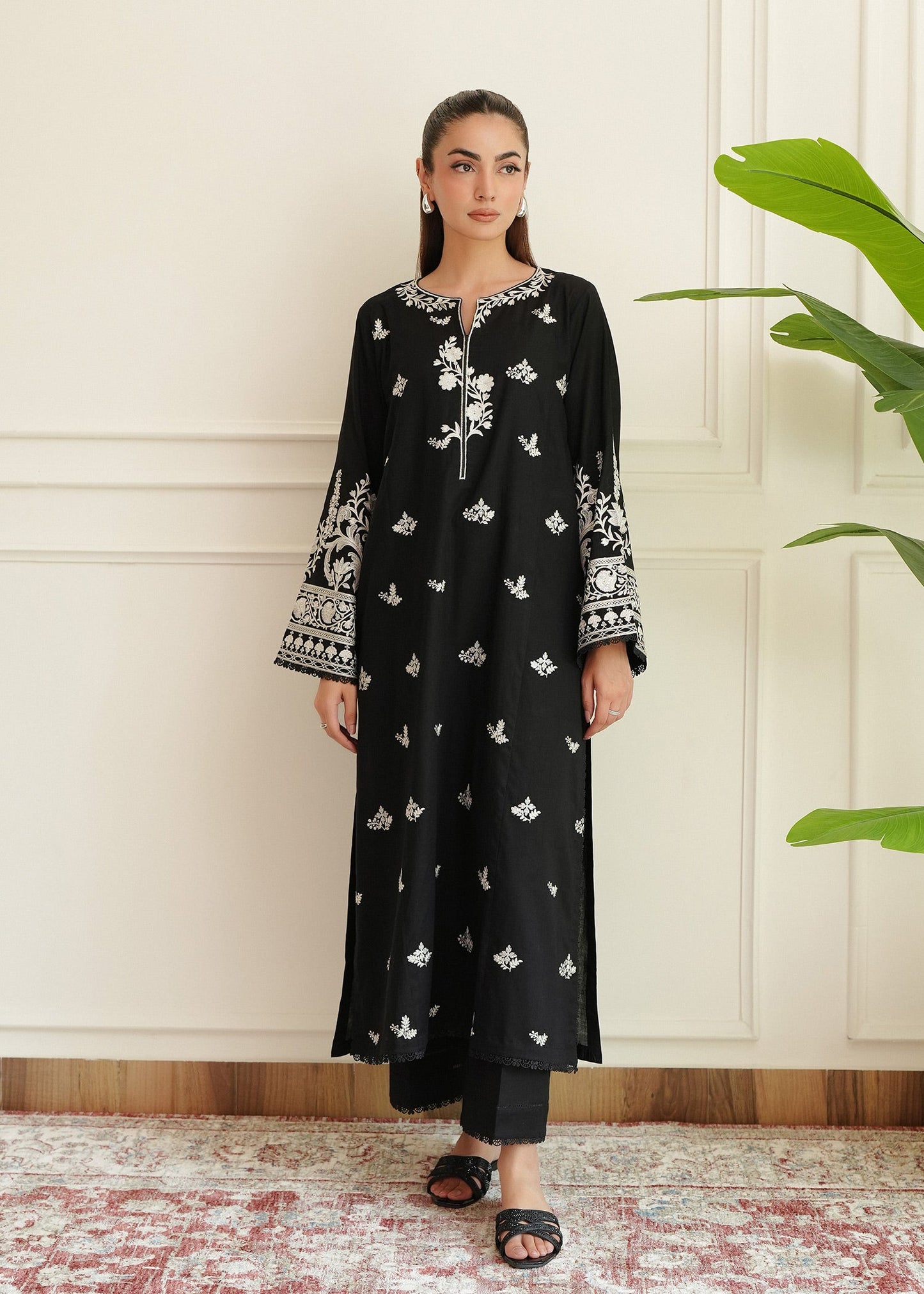 Smoke Black Embroidered Lawn