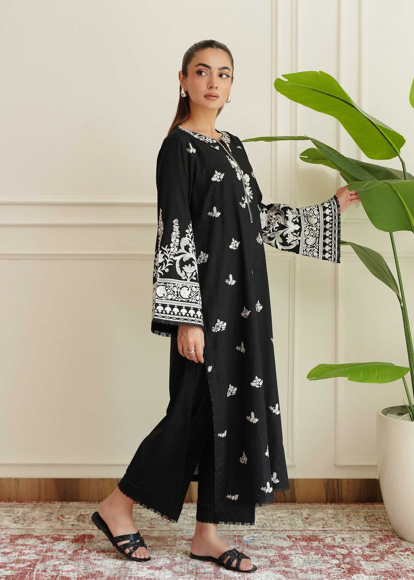 Smoke Black Embroidered Lawn