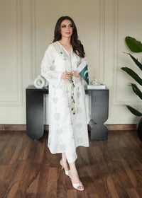 Olive on White Embroidered Lawn Co-ord Set