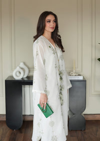 Olive on White Embroidered Lawn Co-ord Set