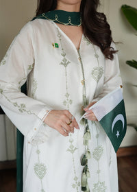 Olive on White Embroidered Lawn Co-ord Set