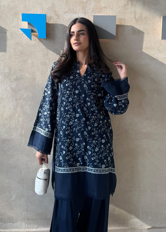 Navy Blue Embroidered Karandi 2 PC Suit