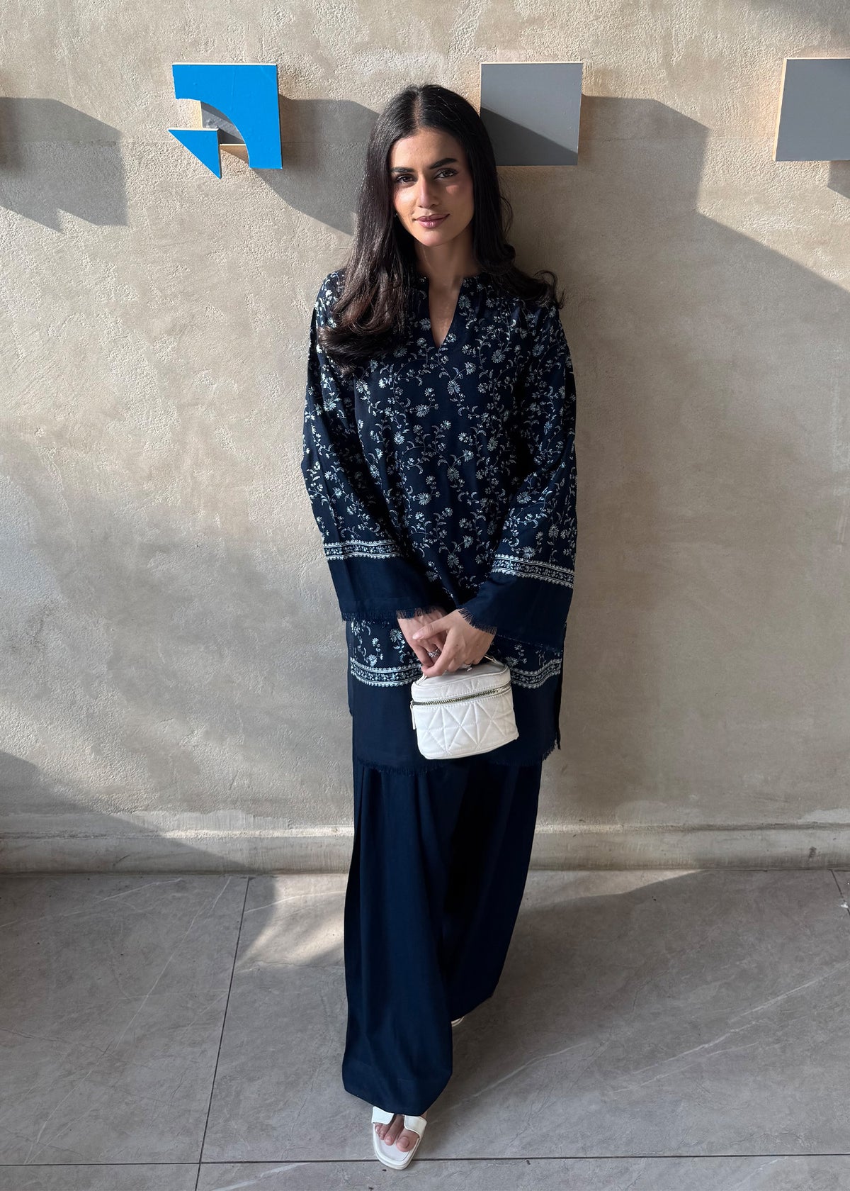 Navy Blue Embroidered Karandi 2 PC Suit