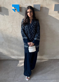 Navy Blue Embroidered Karandi 2 PC Suit